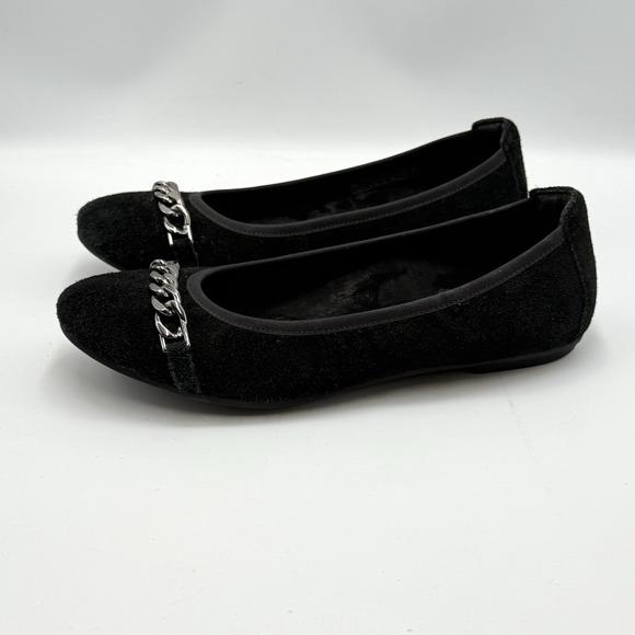 Vionic Black Suede Pera Ballet Flats CHAIN Womens SIZE 7.5 Classic Orthopedic - Picture 1 of 9